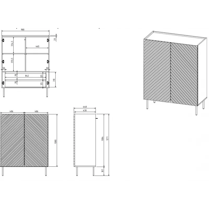 Hylly cama meble ONDA 2D2SZ kirjahylly 98×45×127 cm musta
