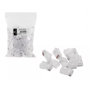 RJ45-liitin GEMBIRD PLUG3UP6/100, Cat5, suora liitin, läpinäkyvä, kullatut koskettimet, 100 kpl:n pakkaus