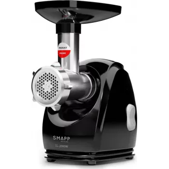 Lihamylly SMAPP 489.8 – 2000 W, 2,5 kg/min läpäisy, ruostumaton teräs, 3 reikälevyä, kompakti musta