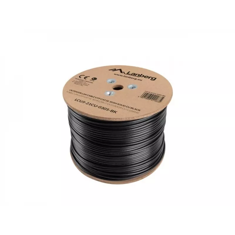 Verkkokaapeli LANBERG Cat5e U/UTP LCU5-21CU-0305-BK, 305 m, 24 AWG, PVC-vaippa, musta