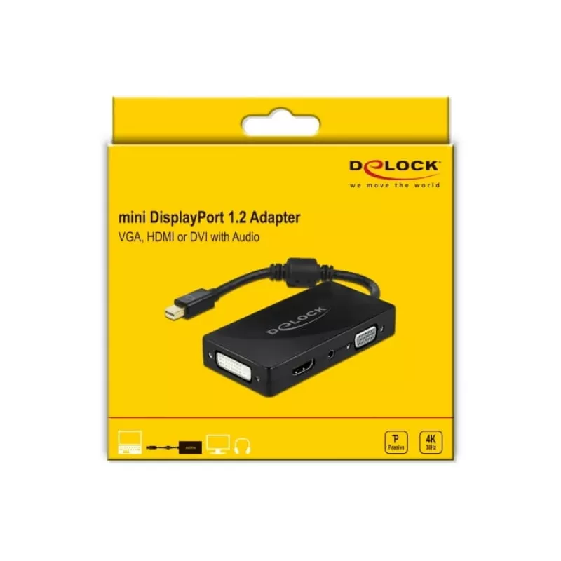 DeLOCK Mini DisplayPort 1.2 – VGA HDMI DVI Audio 4K passiivinen musta