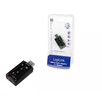 Ulkoinen USB-äänikortti LOGILINK UA0078, 7.1-kanava, USB-liitäntä, kompakti 124×194×34 mm, 80 g