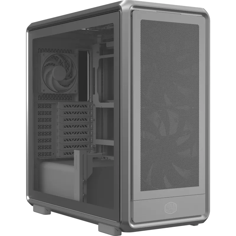 PC Midi Tower Cooler Master MasterFrame 600 Mesh hopea — tukee ATX/EATX, edessä 2×200mm, 2,5 inch/3,5 inch asemat