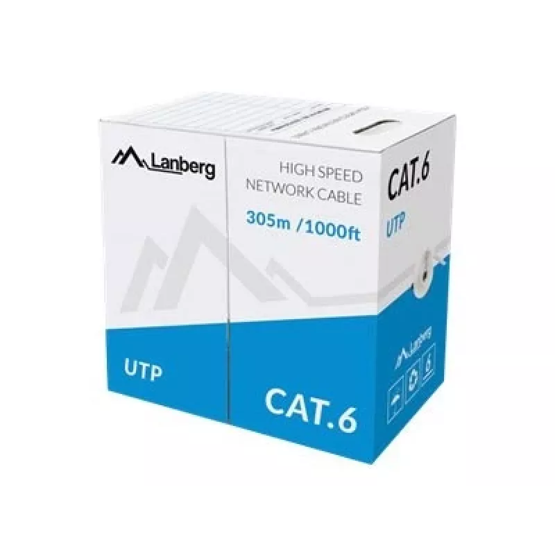 Lanberg LCU6-10CC-0305-S verkkokaapeli Cat6 U/UTP, 305 m, yksijohtiminen, CCA, 1 Gb/s, harmaa
