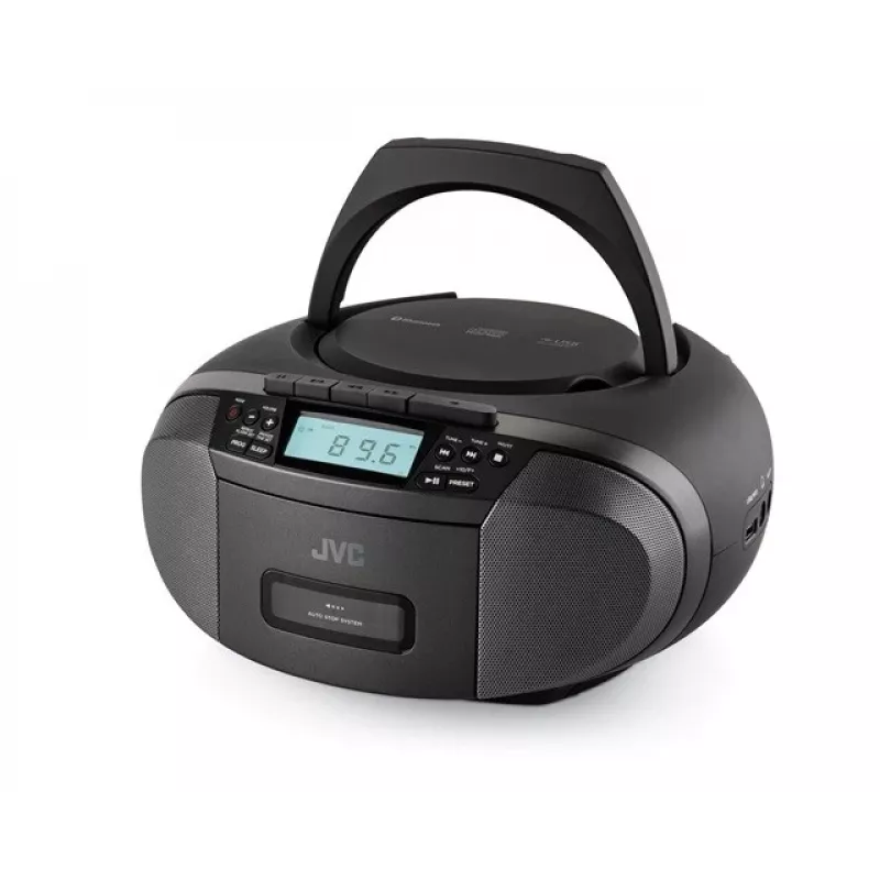Radio-soitin JVC RC-E444B musta CD-soittimella ja FM-virittimellä