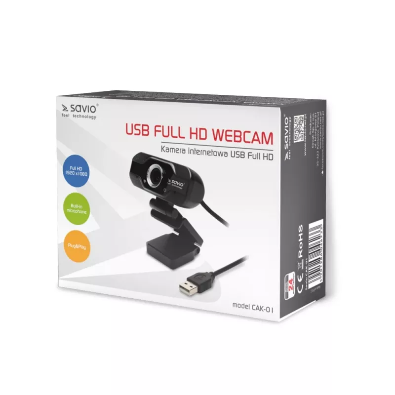 Savio verkkokamera web-kamera USB Full HD sisäänrakennetulla mikrofonilla