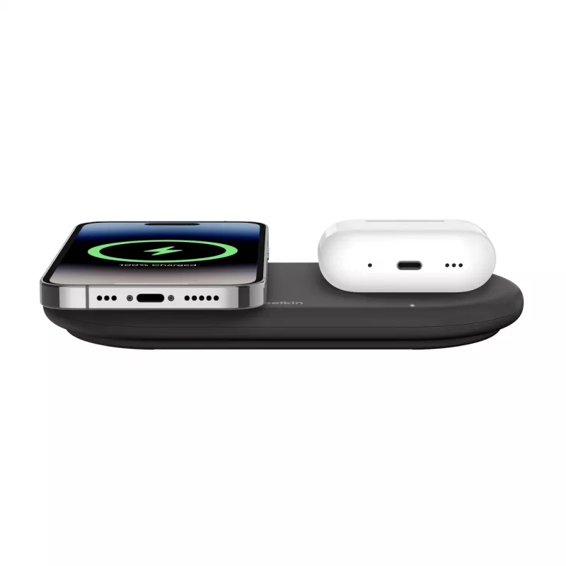 Belkin WIZ021VFBK – 2-in-1 langaton latausteline Qi2-teknologialla 15 W, musta