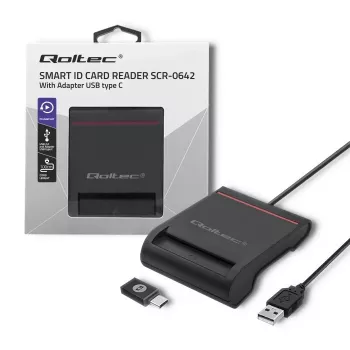 ID-kortinlukija QOLTEC Smart-Chip-ID-kortinlukija — USB, musta, 84,5×65×16 mm, 63 g