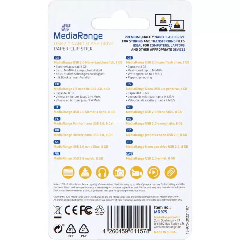 USB Nano 8 GB, USB-muistitikku sininen, USB-A 2.0, paperiliitintoiminnolla