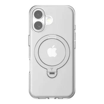 Torras Ostand Spin kotelo iPhone 16 Plusille, läpinäkyvä suojakuori