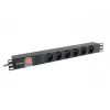 Virranjakoyksikkö LANBERG PDU-06E-0200-BK — 6x Type-E lähtöä, 16 A, 2 m kaapeli, 1HE rack, 220–250 V