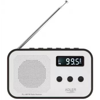 Kannettava digitaaliradio Adler AD 1907 — UKW/MW, digitaalinen viritin, herätyskello, USB-C, 600 mAh akku, LCD, 20 kanavamuistia, teleskooppiantenni