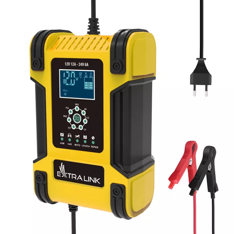 Extralink Shango älykäs akkulaturi | tasasuuntaaja | 100 - 240VAC, 12V 12A, 24V 6A