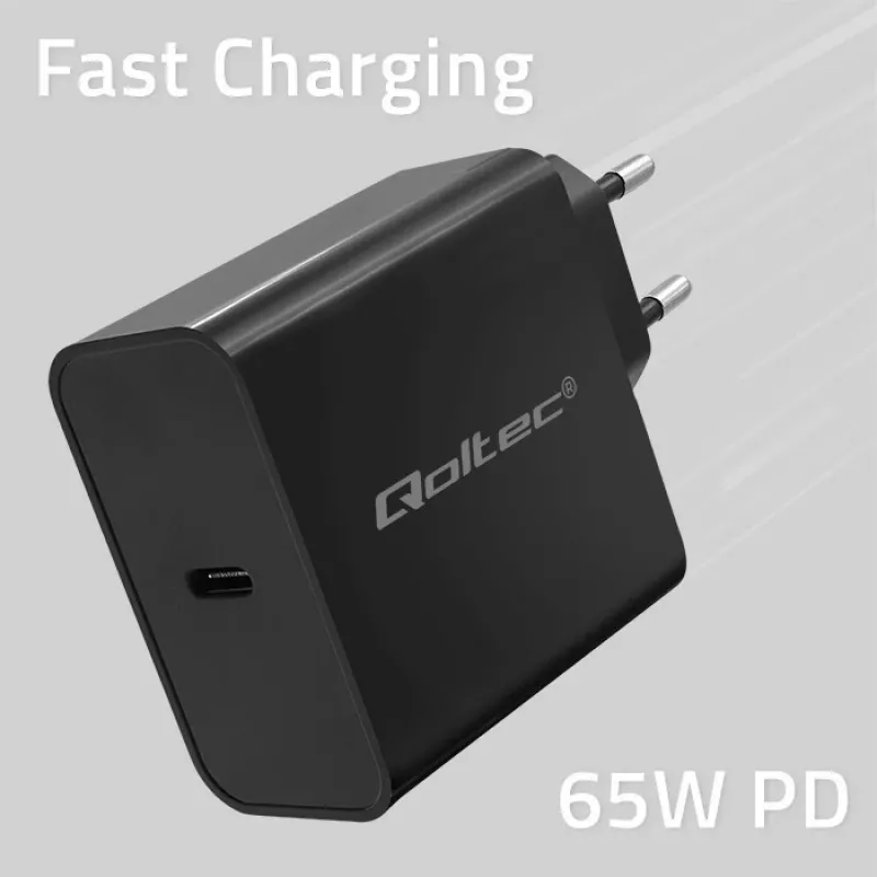 Laturi QOLTEC Super Quick PD 65W USB-C Power Delivery 5–20V, 1x USB-C, USB PD 3.0, Type-C-liitin, 65 W
