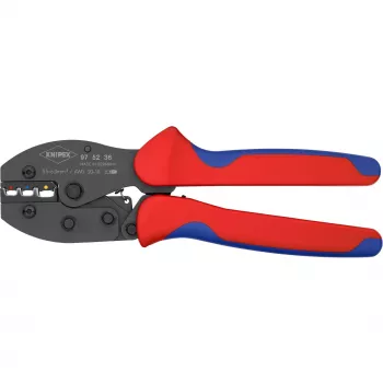Puristustyökalu Knipex PreciForce malli 975236 SB — eristetyt kahvat musta, sininen ja punainen