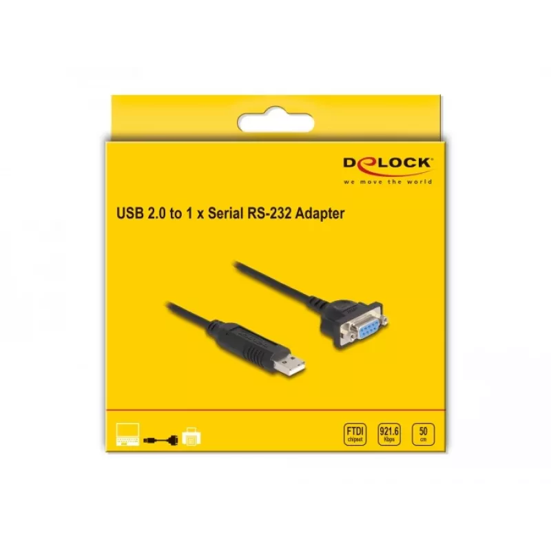 DeLOCK USB 2.0 -sarjaporttisovitin RS-232 50 cm FTDI musta