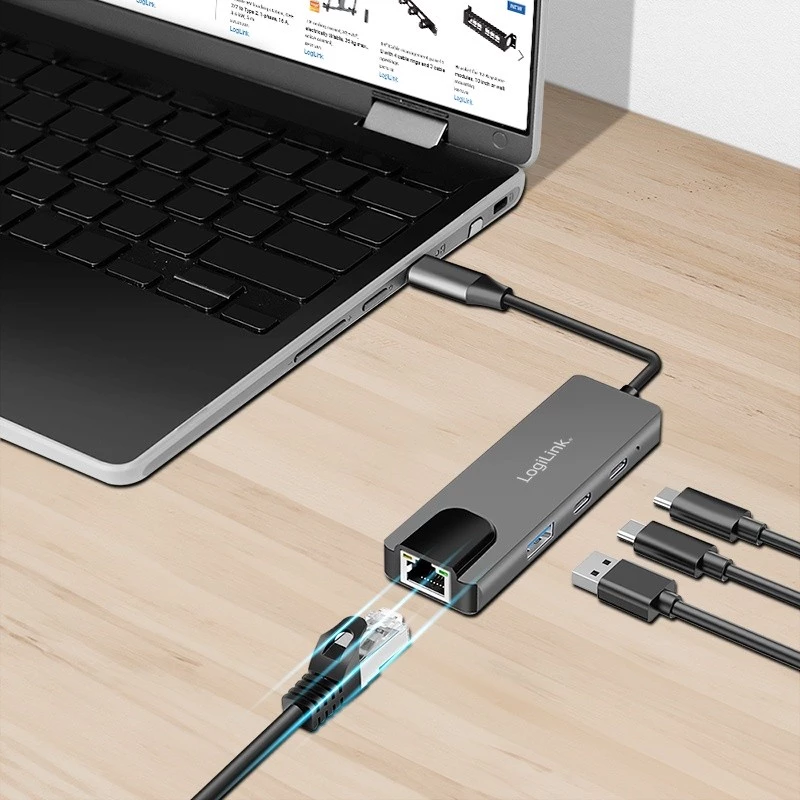 USB 3.2 Gen1 -keskitin, 3-porttinen 2,5G Ethernetillä