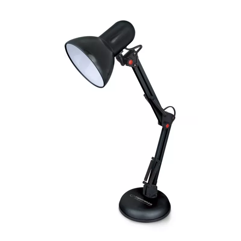 Pöytävalaisin ESPERANZA AVIOR E27 12W LED, musta, korkeussäädettävä, taipuisa varsi, E27-kanta