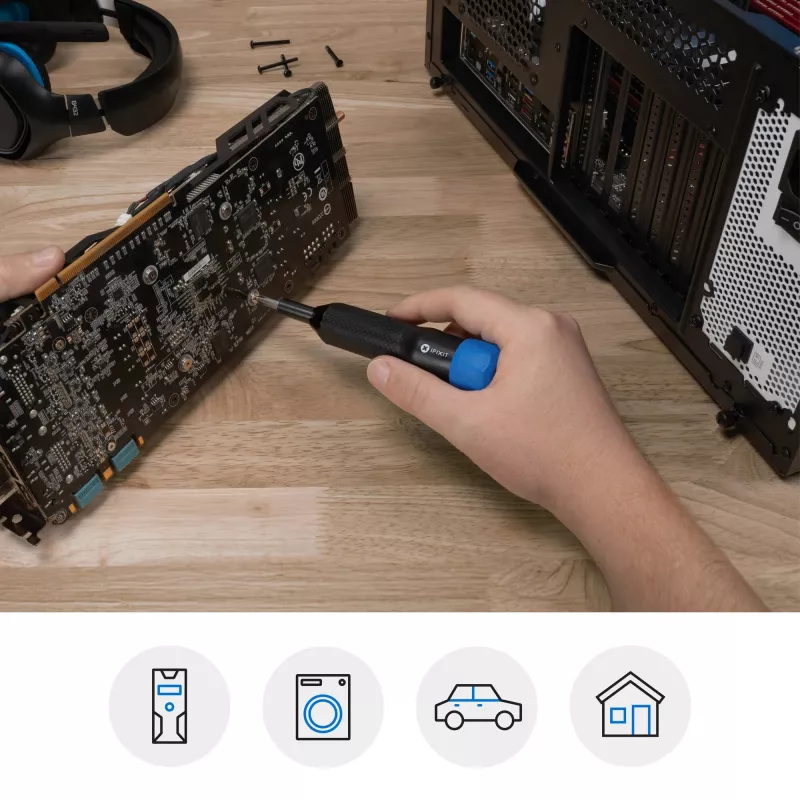 iFixit Narwhal 6-in-1-ruuvimeisseli lukittavalla kääntyvällä korkilla, musta