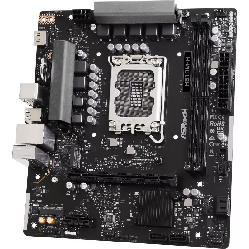 Emolevy ASROCK H810M‑X micro ATX Intel H810 LGA 1851 DDR5 2× DIMM 128GB M.2 2.5GbE HDMI DisplayPort