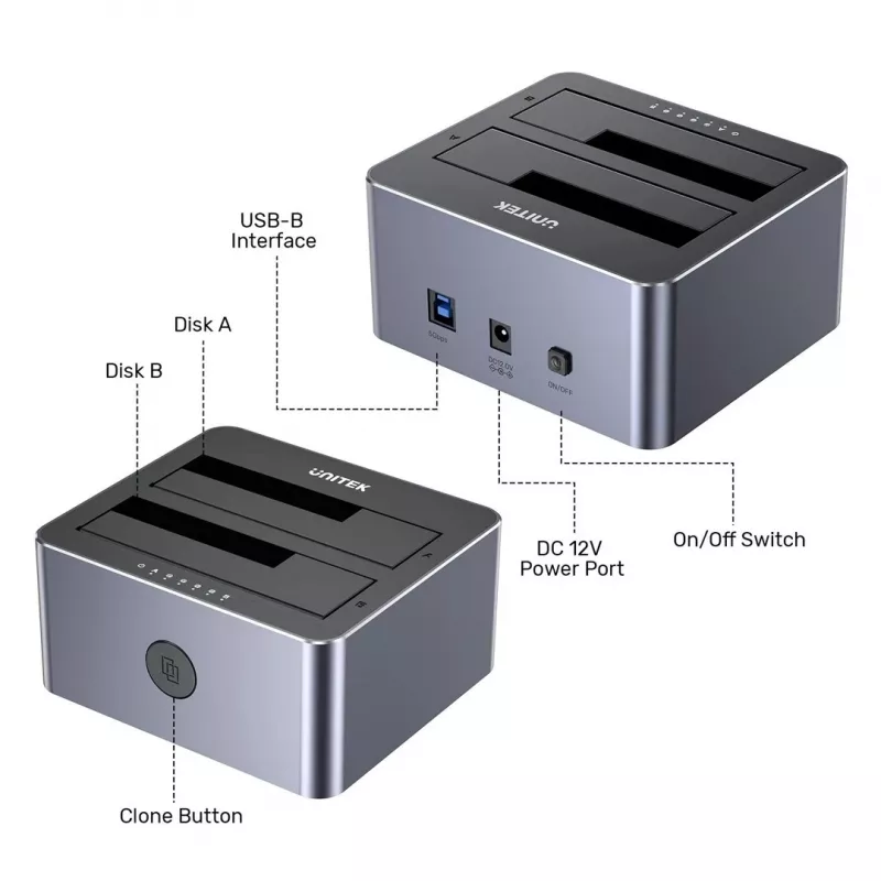 Unitek kloonausasema 2X SATA 2,5/3,5 USB 5GB