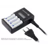 Akkulaturi everActive NC450B — 4 kennon AAA-laturi, 110/230V AC, musta