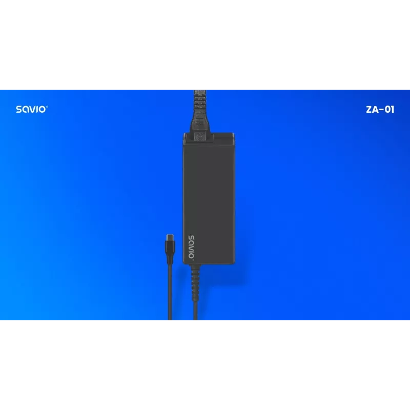 SAVIO ZA-01 -sisäkäyttöinen AC-laturi, 65W USB‑C PD 3.0, 100–240V tulo, yksi liitäntä, musta