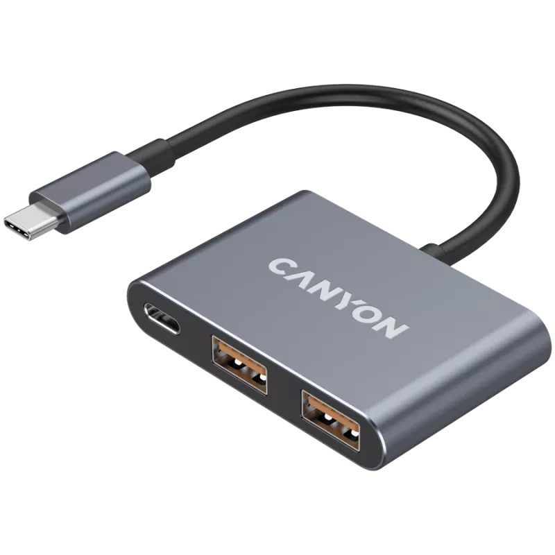 USB-C 3-in-1-keskitin CANYON DS-3 tummanharmaa – USB-C USB-A + HDMI + PD-läpivienti