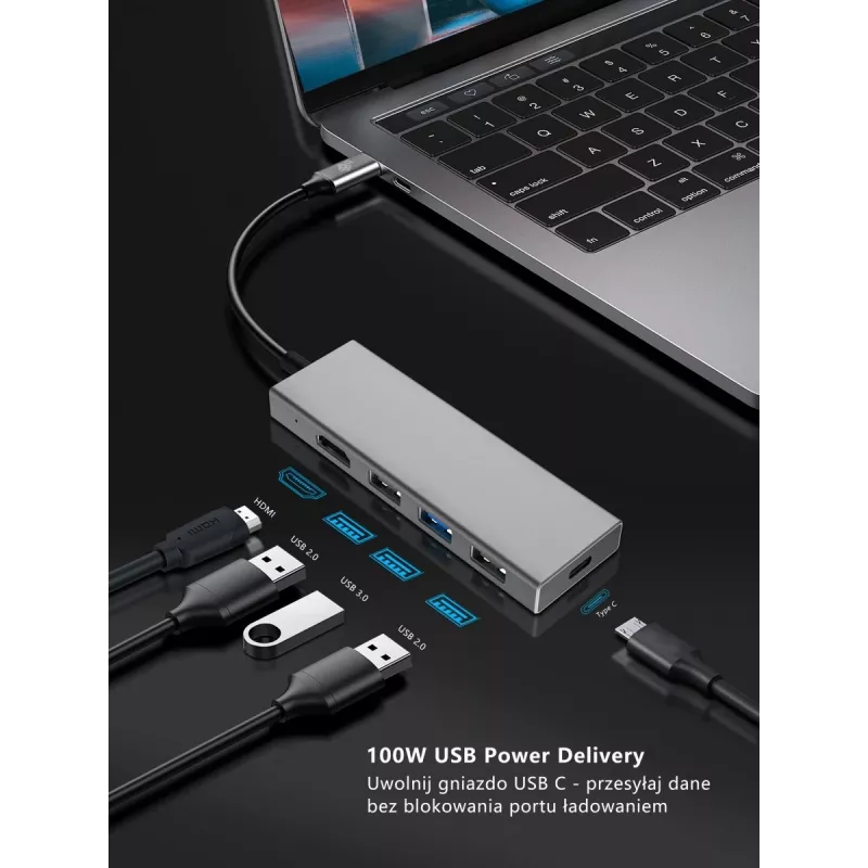 TB USB-C 7v1 -adapteri USB 3.0, 2x USB 2.0, HDMI, PD, SD/TF