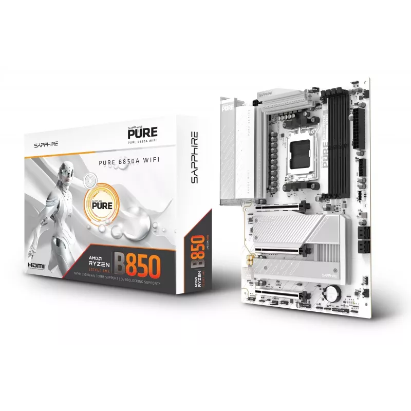 Sapphire PURE B850A WIFI7 emolevy, AMD B850, AM5-kanta, ATX, DDR5