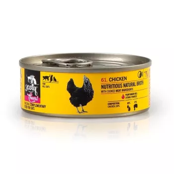 Märkäruoka kissoille 3coty Chicken Cheers 75 g — täysravinto aikuisille kissoille, yksittäisannos, 12 % proteiini, 7,5 % rasva, 80 % kosteus