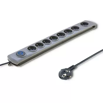50168 ylijännitesuoja 8 lähtöä Schuko 230 V 3 m harmaa - ylijännitesuojalista (8 Schuko-pistorasiaa, tyyppi F, 230 V, 50 Hz - Qoltec