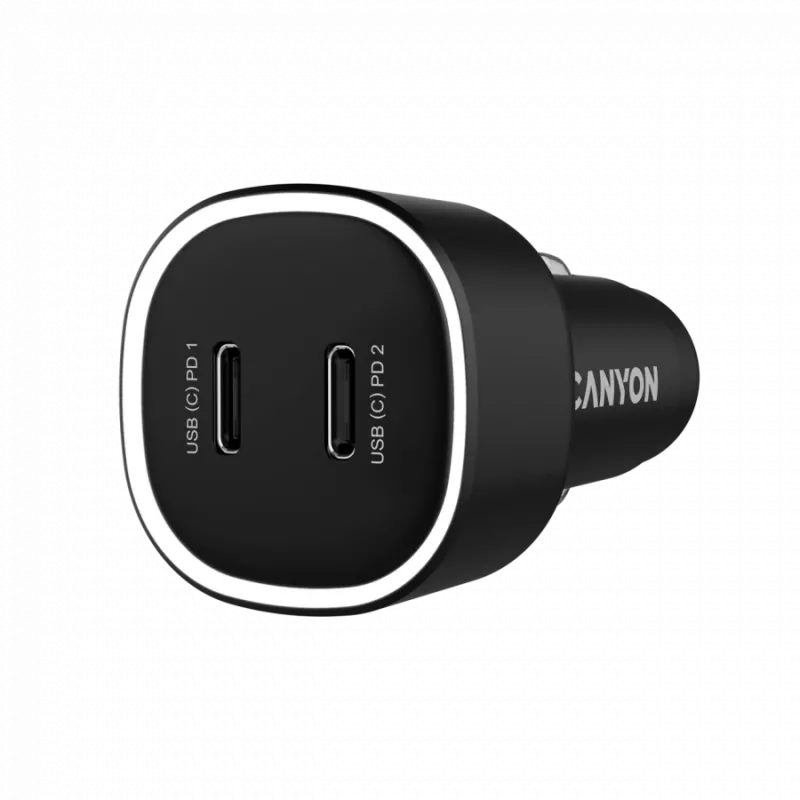 Autolaturi CANYON OnDrive 60 PD 60W 2xUSB-C — 60W teho, 2 USB-C-liitäntää, musta