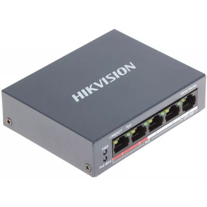 Hikvision DS-3E0105P-E/M(B) verkkokytkin L2 Fast Ethernet (10/100) Power over Ethernet (PoE) harmaa