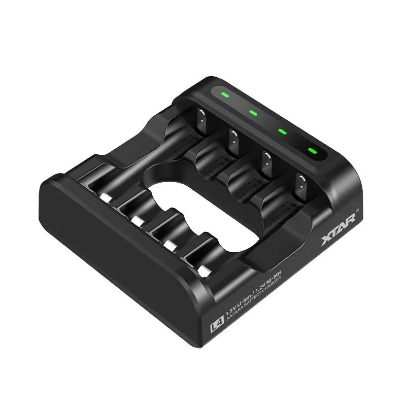 Akkulaturi XTAR 4 paikkaa AA/AAA (Li-Ion, NiMH) USB-C, LED-merkkivalot, musta
