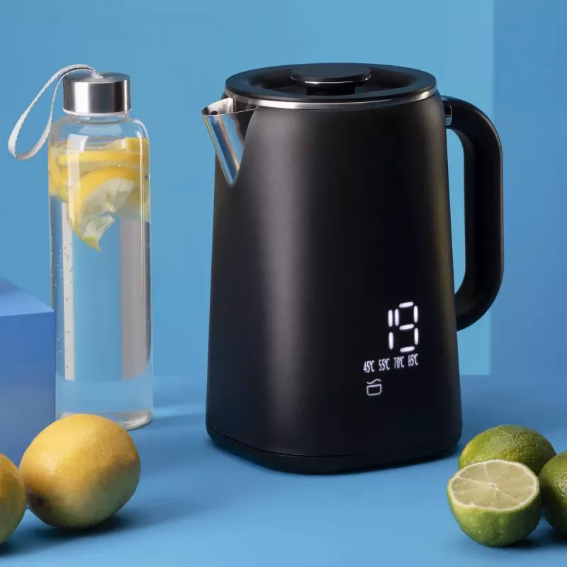 Jata JEHA1575 sähkökeitin, 1,7 l, 1500 W, 5 lämpötila-asetusta, musta/ruostumaton teräs