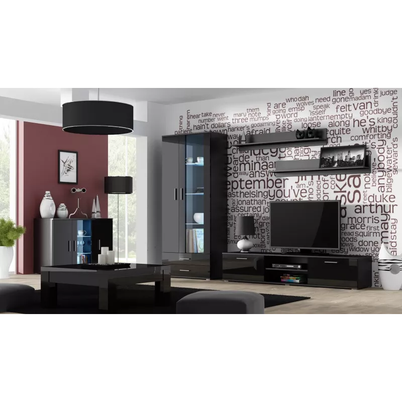 Sivukaappi Cama SOHO S7 120 cm musta kiiltävä