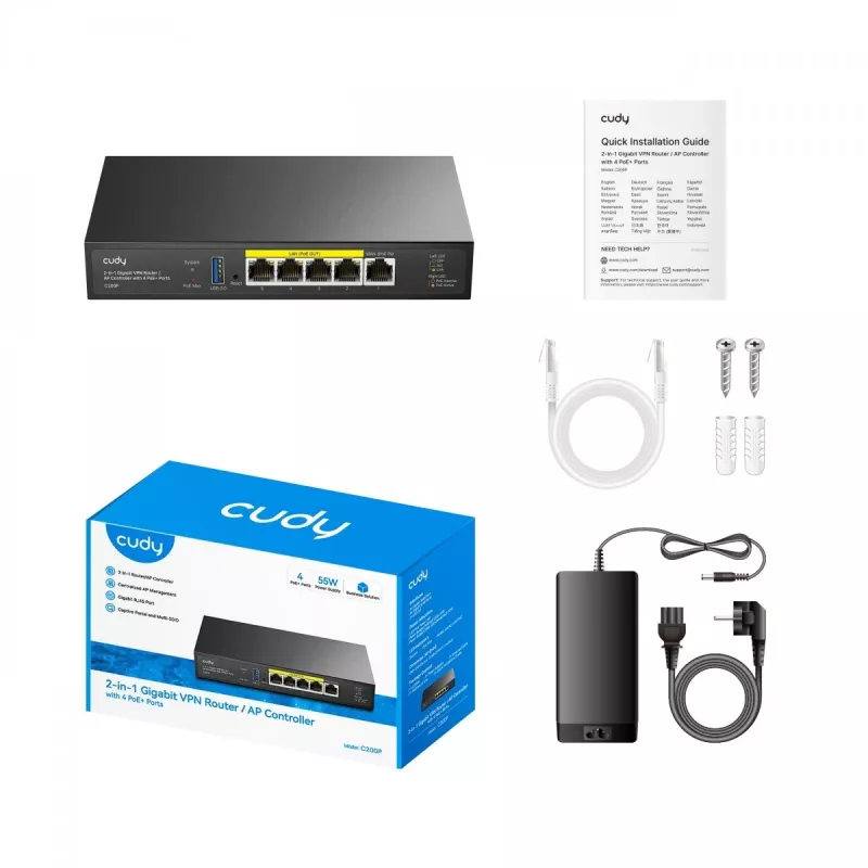 WLAN-reititin Cudy C200P dual-band 300 Mbit/s, Gigabit Ethernet, USB 3.0, metallikotelo