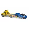 Bruder MB Sprinter autonkuljetusauto valo- ja äänimoduulilla, oranssi/sininen, sisältää roadsterin