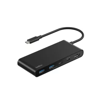 Belkin Connect, USB Type-C, HDMI, USB 2.0 Type-A, USB 3.2 Gen 1 (3.1 Gen 1) Type-C, MicroSD (TransFlash), SD, musta, pyöreä kaapeli, 0,2 m