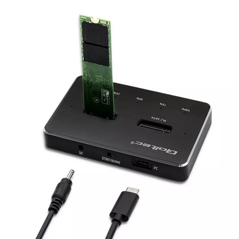Qoltec 52274 M.2 SSD-telakka | NVMe | SATA | USB-C | DUAL 2 x 2TB