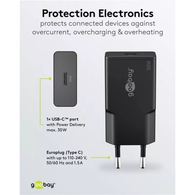 Goobay USB-C™ PD GaN pikalaturi ohut (30 W) musta
