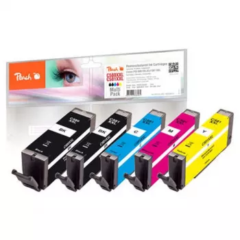 Peach PI100-396 mustekasetti 5 kpl yhteensopiva erittäin suuri (Super) tuotto musta, syaani, magenta, valokuvamusta, keltainen