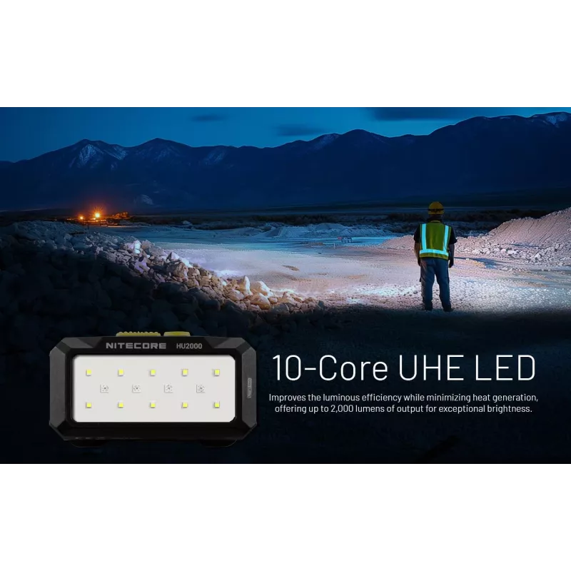 Otsalamppu Nitecore HU2000, 10 LEDiä, USB-ladattava litiumioniakku, alumiini+polykarbonaatti, IP68 vesitiivis