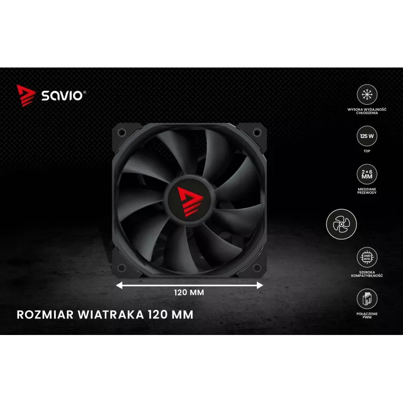Jäähdytyssiili SAVIO SAVGCOFROSTX2 120 mm musta, 2 lämpöputkea, 800–1800 RPM, 4‑Pin