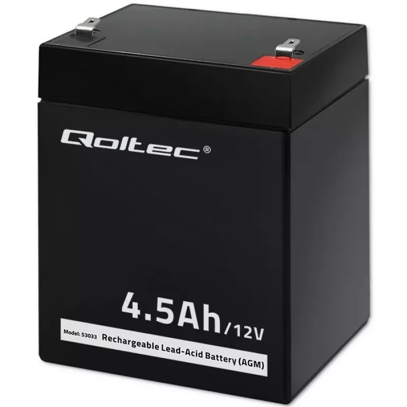 Qoltec 53033 AGM-akku 12 V 4,5 Ah, maks. 1,35 A, huoltovapaa