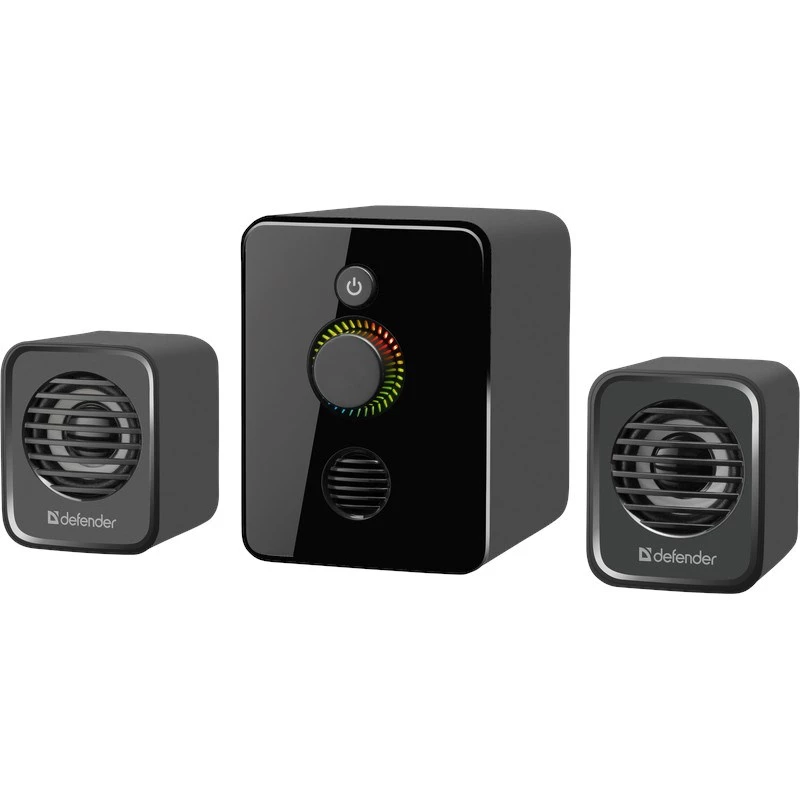 Defender V12 65212 2.1 -tietokonekaiuttimet, 11 W, 5 W subwoofer, USB-virta, LED-taustavalo, musta, 115 x 130 x 223 mm