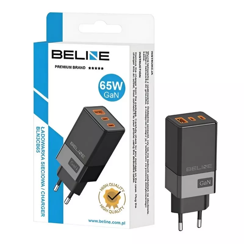 Laturi Beline BELI02750 65W GaN 2×USB-C ja 1×USB-A