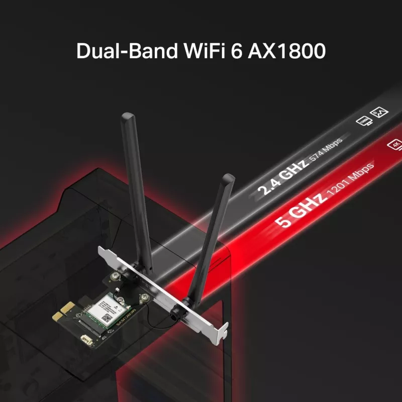 Mercusys MA70XE AX1800 Wi-Fi 6 Bluetooth PCI Express -sovitin, kaksikaista