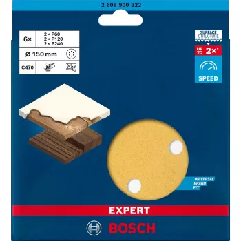Hiomapaperisarja Bosch Expert C470 Ø150 mm K60 K120 K240, 6 kpl